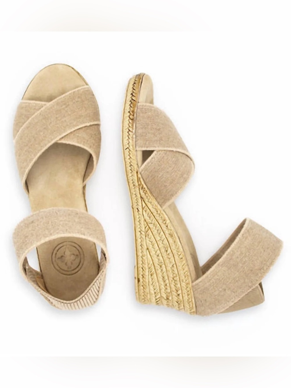 CHARLESTON SHOE CO. Beige Crisscross Wedge Espadrilles